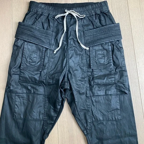 Rick Owens DRKSHDW Creatch Cargo in Black Waxed Denim - Pants